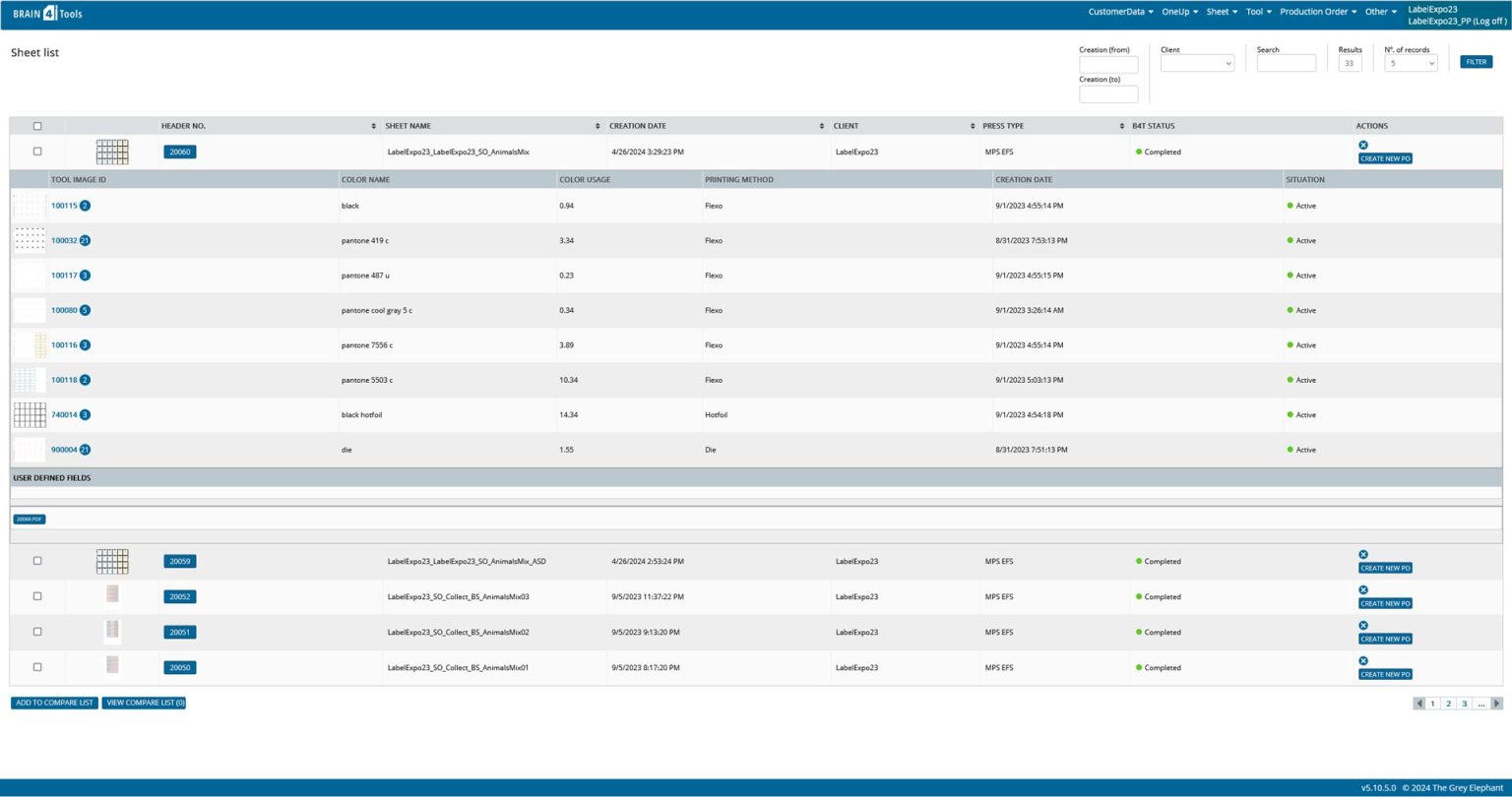 Brain4Tools Automation Software Sheet List Screenshot