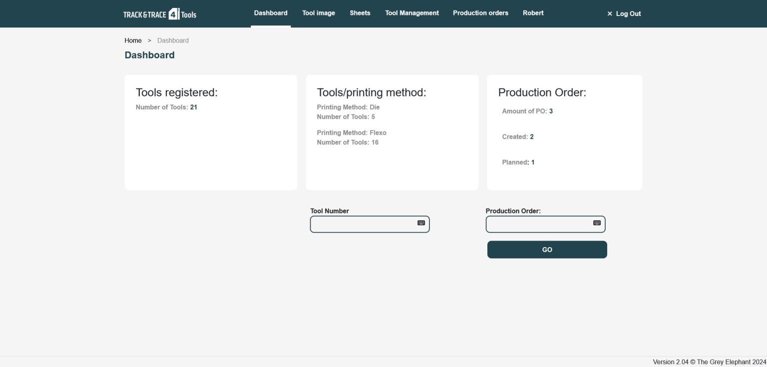 Track&Trace4Tools Dashboard Screenshot